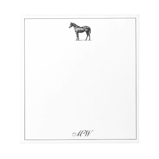 Bloc-note Monogram Elegant Horse Equestrian Custom Initials (Devant)