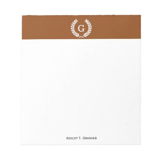 Bloc-note Monogram initial de Brown White Wheat Laurel (Devant)