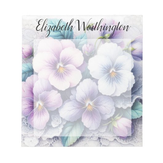 Bloc-note Monogram lace floral pink purple pansies flowers  (Devant)