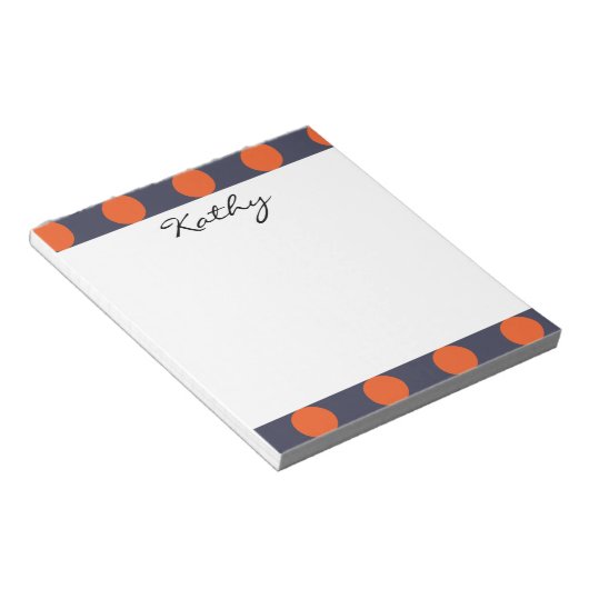 Bloc-note Monogram Marine Blue Orange Chic Polka Motif (Incliné)