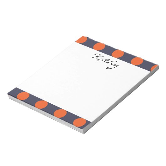 Bloc-note Monogram Marine Blue Orange Chic Polka Motif (Tourné)