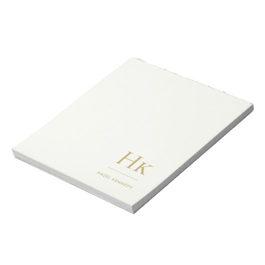 Bloc-note Monogram Modern Minimal Ivory Gold Monogrammed (Tourné)
