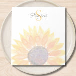 Bloc-note Monogram Name Sunflower<br><div class="desc">This personalized notepad features a yellow watercolor sunflower and stylish script typography.
Easily customizable with your name and monogram.
Original Watercolor © Michele Davies.</div>
