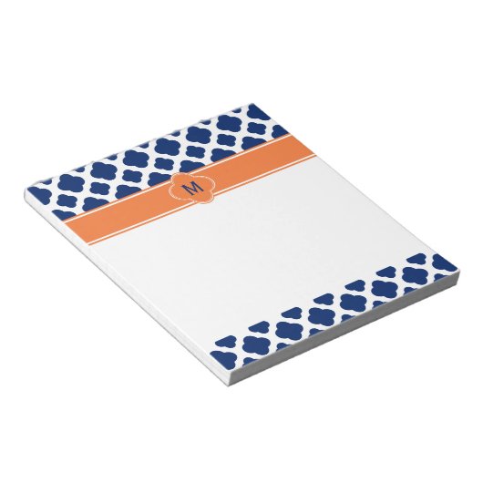 Bloc-note Monogram Royal Blue Quatrefoil Motif avec orange (Incliné)