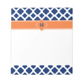 Bloc-note Monogram Royal Blue Quatrefoil Motif avec orange (Devant)