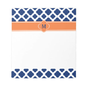 Bloc-note Monogram Royal Blue Quatrefoil Motif avec orange