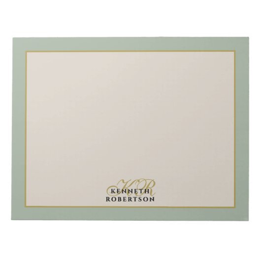 Bloc-note  Monogram Sage Green Beige Gold Minimalist Men  (Devant)