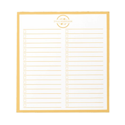 Bloc-note Monogram To Do List Minimalist Yellow Name (Devant)