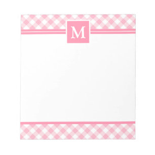 Bloc-note Monogramme à carreaux gingham rose bébé
