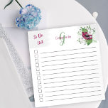 Bloc-note Monogramme À Faire Liste Aquarelle Magenta Floral<br><div class="desc">Personnalisez ce joli bloc-notes avec votre monogramme. Le modèle est configuré pour que vous puissiez ajouter votre nom et votre initiale (mais vous pouvez laisser l'une ou l'autre section vide si vous préférez juste avoir l'une ou l'autre). Cette aquarelle féminine design floral a de jolies fleurs magenta et blanche avec...</div>