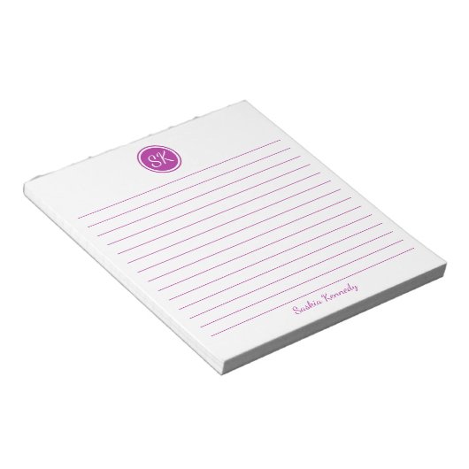 Bloc-note Monogramme à trait rose foncé tout simplement élég (Incliné)