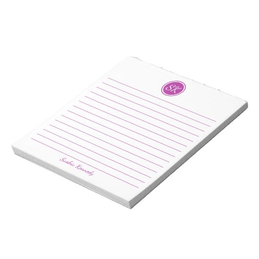 Bloc-note Monogramme à trait rose foncé tout simplement élég (Tourné)