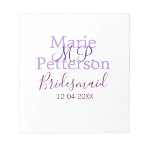 Bloc-note Monogramme ajouter nom lettre demoiselle d'honneur