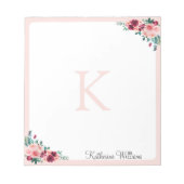 Bloc-note Monogramme Aquarelle Boho rose Bourgogne Rose Fleu (Devant)