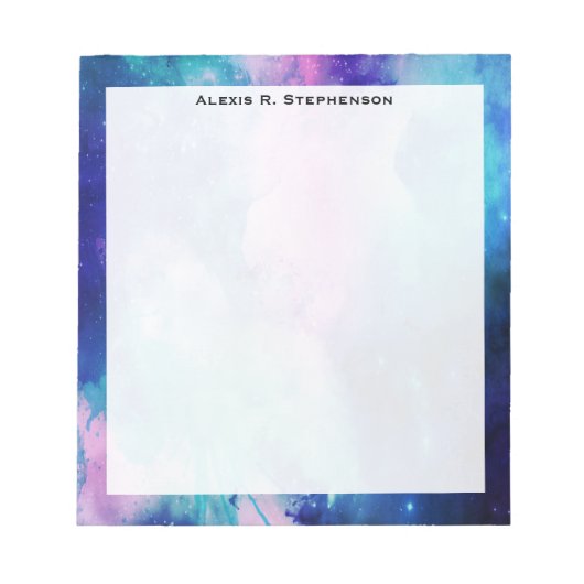 Bloc-note Monogramme Aquarelle Espace Univers Bleu rose étoi (Devant)