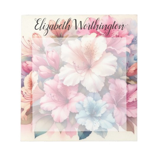 Bloc-note Monogramme aquarelle florale azalées roses bleues (Devant)