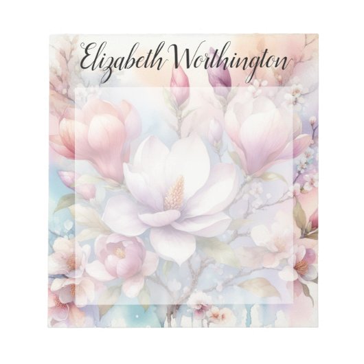 Bloc-note Monogramme aquarelle florale fleurs de magnolia ro (Devant)