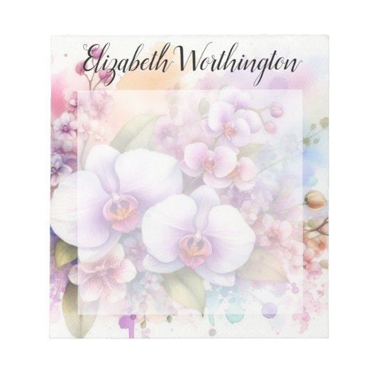 Bloc-note Monogramme aquarelle florale fleurs d'orchidée ros (Devant)