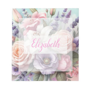 Bloc-note Monogramme aquarelle florale fleurs roses violette