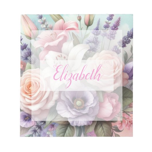 Bloc-note Monogramme aquarelle florale fleurs roses violette (Devant)