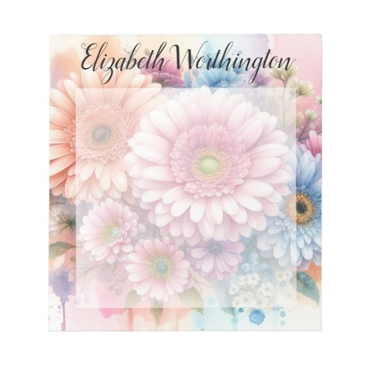 Bloc-note Monogramme aquarelle florale gerbera roses (Devant)