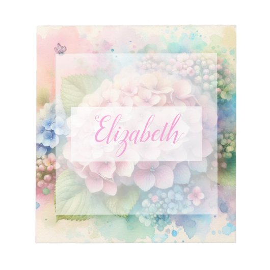 Bloc-note Monogramme aquarelle florale hydrangea rose  (Devant)