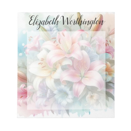 Bloc-note Monogramme aquarelle florale lys roses fleurs  (Devant)