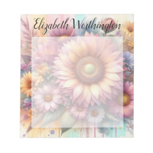 Bloc-note Monogramme aquarelle florale rose jaune tournesol