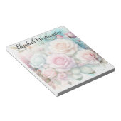 Bloc-note Monogramme aquarelle florale roses fleurs roses (Incliné)