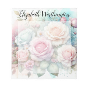 Bloc-note Monogramme aquarelle florale roses fleurs roses 