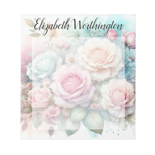 Bloc-note Monogramme aquarelle florale roses fleurs roses (Devant)