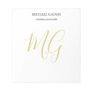Bloc-note Monogramme blanc couleur or uni minimaliste unique