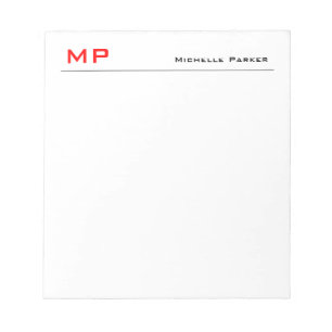 Bloc-note Monogramme blanc rouge professionnel minimaliste
