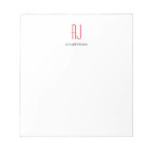 Bloc-note Monogramme blanc rouge vertical simple moderne (Devant)