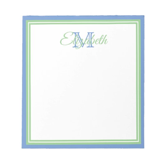 Bloc-note Monogramme Bleu Barbeau et Vert Sauge Prépa (Devant)