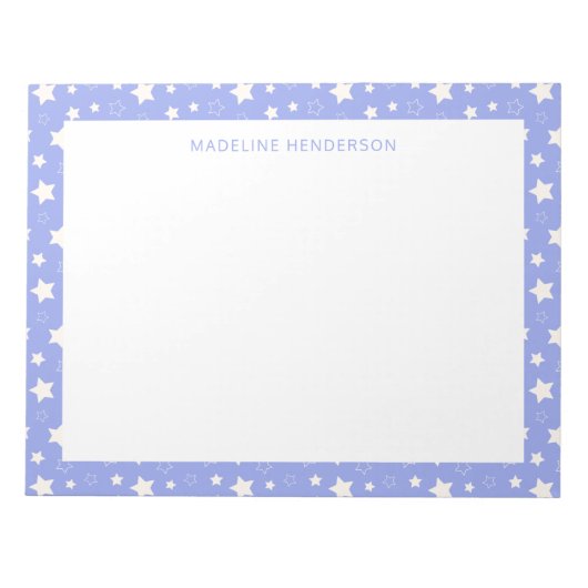 Bloc-note Monogramme Bleu Clair Étoiles Blanches Fantaisiste (Devant)