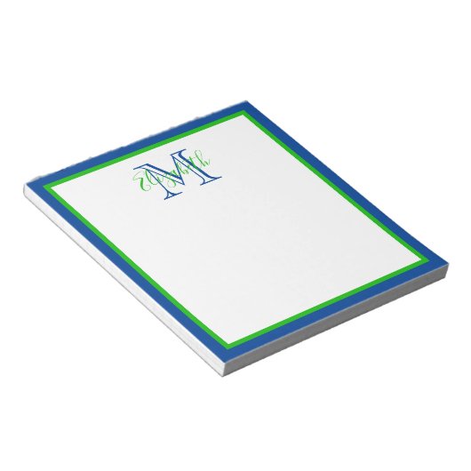 Bloc-note Monogramme bleu et vert Preppy Navy (Incliné)