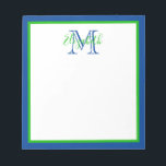 Bloc-note Monogramme bleu et vert Preppy Navy<br><div class="desc">Ce bloc-notes preppy est doté d'une bordure bleu marine classique et verte avec un monogramme correspondant que vous pouvez personnaliser avec votre choix de nom et d'initiale.</div>