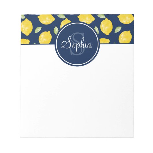 Bloc-note Monogramme bleu jaune citron Motif marine (Devant)