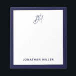 Bloc-note Monogramme bleu marine<br><div class="desc">Gardez toutes vos notes organisées avec ce bloc-notes minimaliste de script moderne. Doté d'un design simple et élégant, ce bloc-notes est parfait pour une utilisation à la maison, au bureau ou en déplacement. L'arrière - plan blanc avec bordure marine et monogramme de script personnalisable font de ce bloc-notes un ajout...</div>