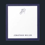 Bloc-note Monogramme bleu marine<br><div class="desc">Gardez toutes vos notes organisées avec ce bloc-notes minimaliste de script moderne. Doté d'un design simple et élégant, ce bloc-notes est parfait pour une utilisation à la maison, au bureau ou en déplacement. L'arrière - plan blanc avec bordure marine et monogramme de script personnalisable font de ce bloc-notes un ajout...</div>