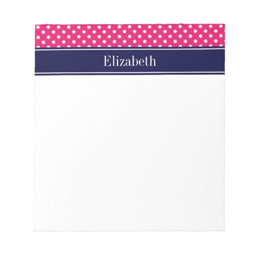 Bloc-note Monogramme Bleu Marine Points Blancs Framboise (Devant)