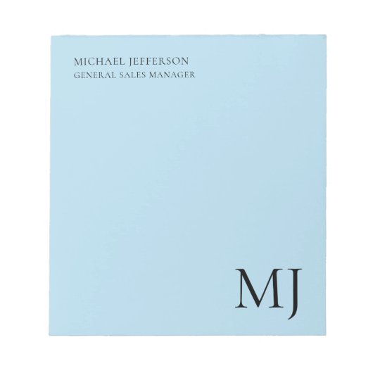 Bloc-note Monogramme Bleu Simple Tendance Entreprise (Devant)