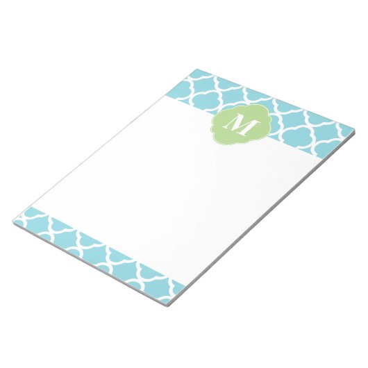 Bloc-note Monogramme bleu vert Quatrefoil (Incliné)