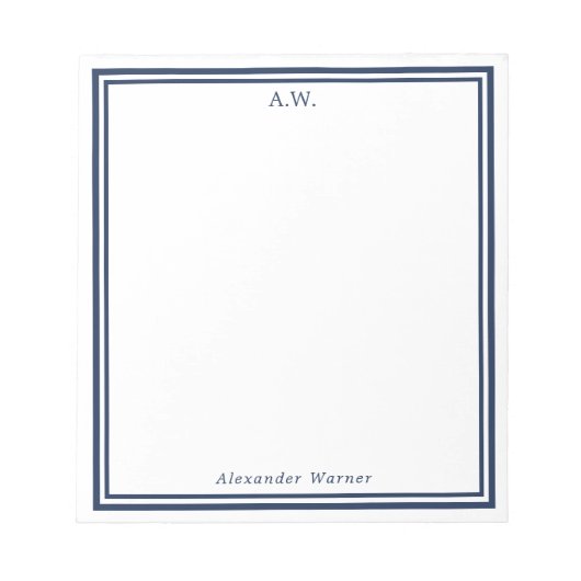Bloc-note Monogramme Bordures Bleu Marine (Devant)