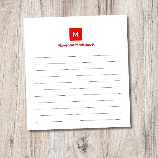 Bloc-note Monogramme branché moderne rouge néon