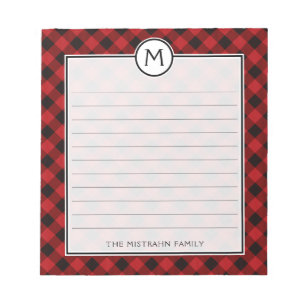 Bloc-note Monogramme Buffalo plaqué rouge et noir Noël