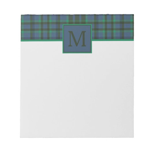 Bloc-note Monogramme Carreaux Vert et Bleu Prépa (Devant)