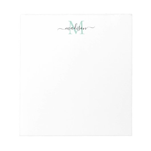 Bloc-note Monogramme chic moderne Monogramme Menthe Vert Tur (Devant)