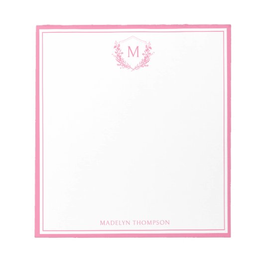 Bloc-note Monogramme classique Cimier rose double bordure (Devant)